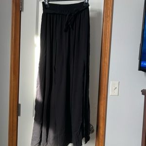 Black Wide Leg Tie at the Waist Pants